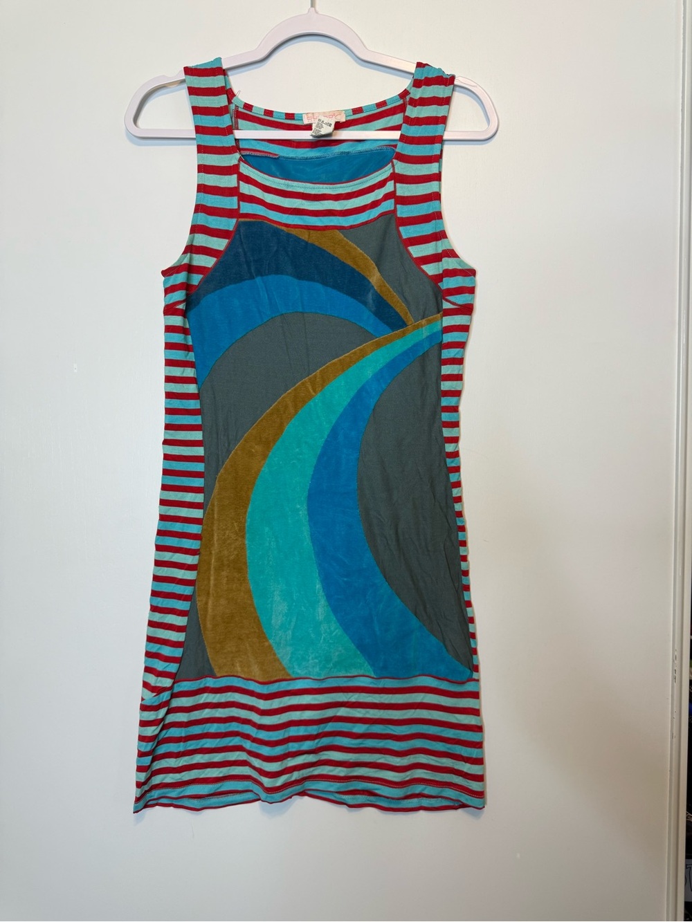 Vtg CUSTO Barcelona Retro Striped Velvet Colorblock Tank Dress Y2K Size 4